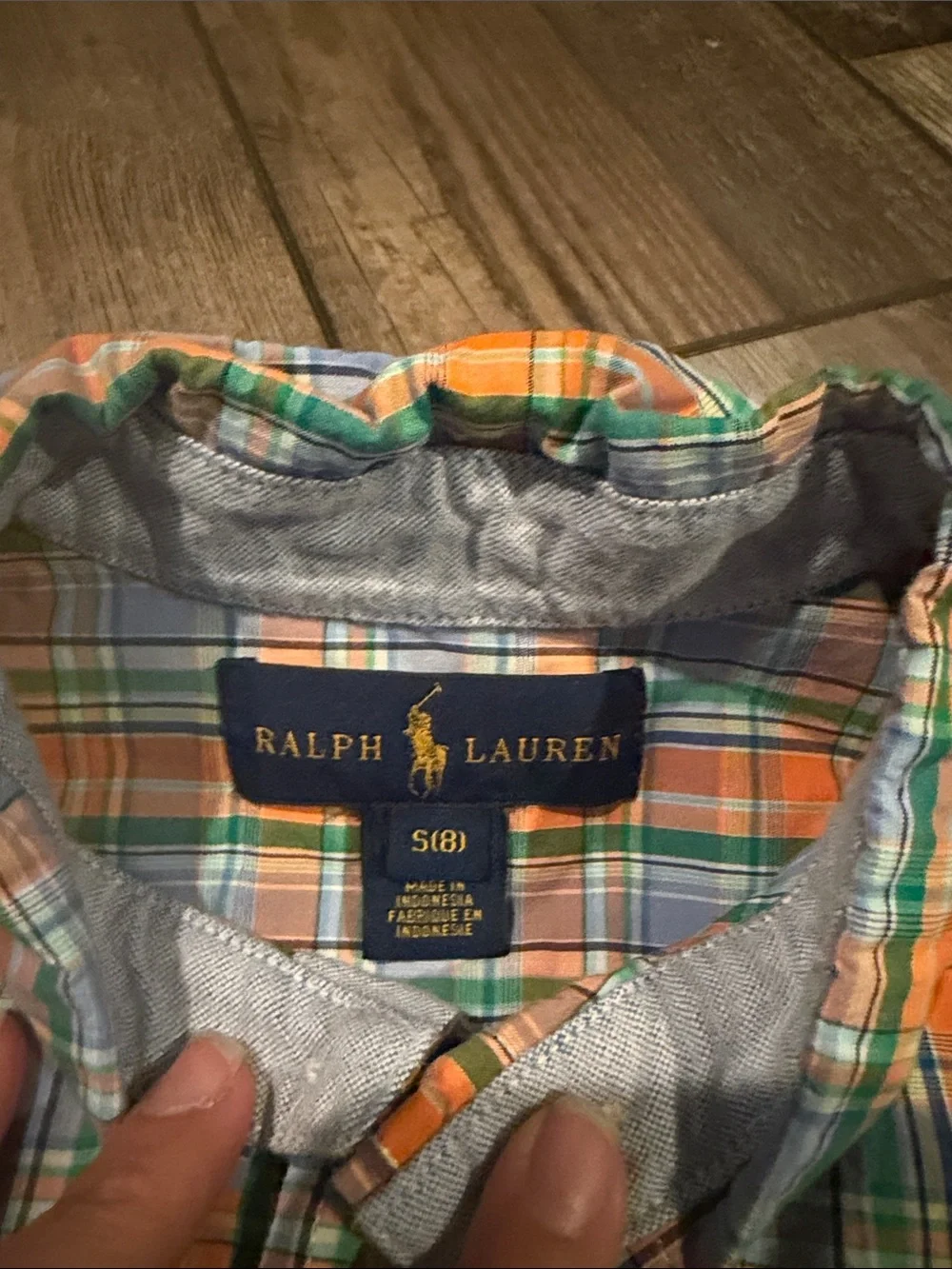 Boys Ralph Lauren Plaid Button-Down Shirt in Orange and Blue Size 8